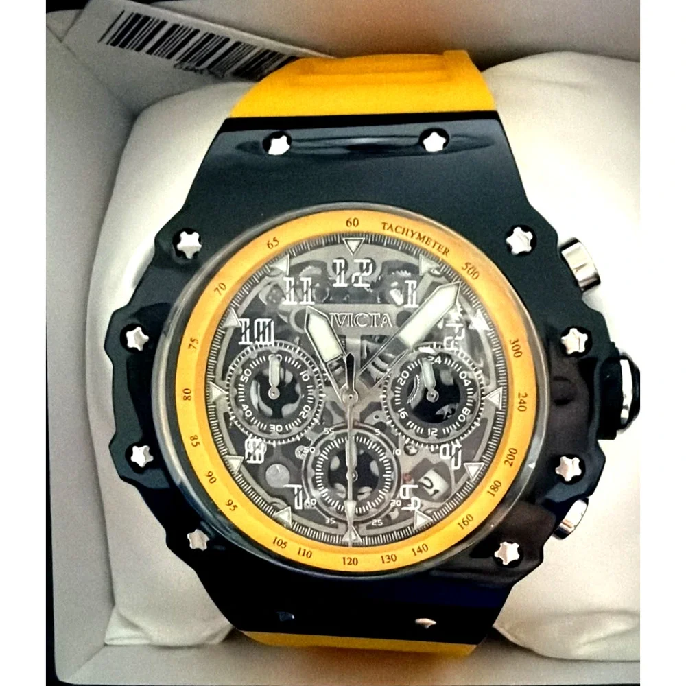 Invicta Bolt Zeus Men's Chronograph Watch Black & Yellow Silicone Strap 69670